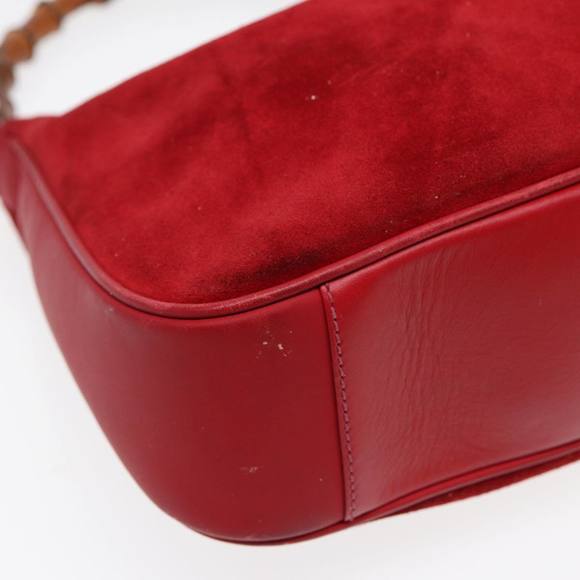 GUCCI Bamboo Shoulder Bag Suede 2way Red Gold 001 2113 1638 Auth 85477 - Picture 14 of 16